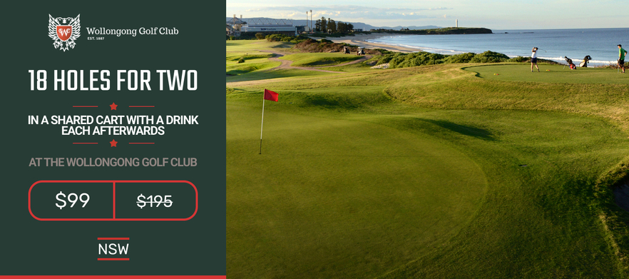 Your chance to play with a mate at the Stunning <em>Wollongong Golf Club:</em>  18 Holes for Two in a Motorised Cart with a drink each afterwards. 