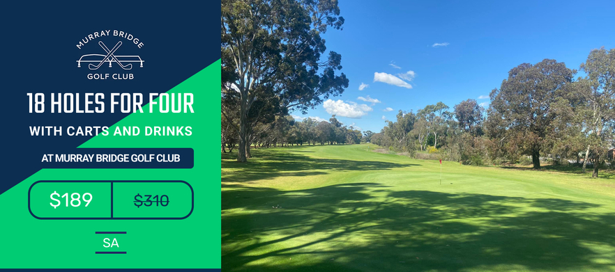 <em>Play one of South Australia's Top Courses!</em> 18 Holes for FOUR at the stunning  <em>Murray Bridge Golf Club!</em> Includes motorised carts plus drinks.