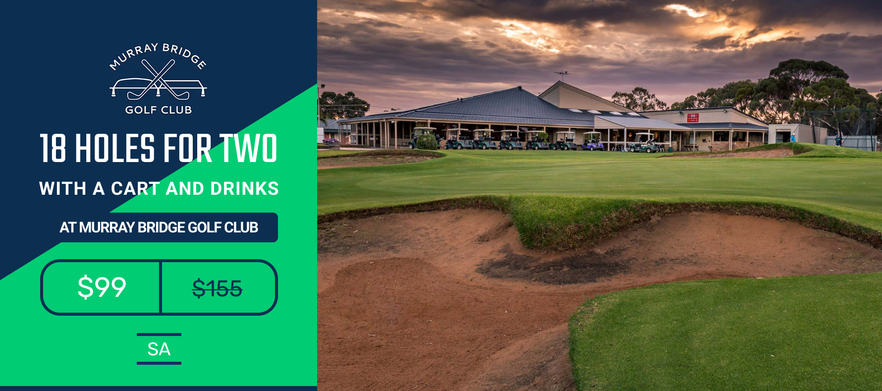 <em>Play one of South Australia's Top Courses!</em> 18 Holes For Two at the stunning  <em>Murray Bridge Golf Club!</em> Includes a motorised cart plus drinks.