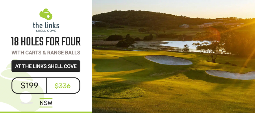 <em>Put your Links Golf to the test!</em> 18 Holes for Four at the <em>Beautiful Links Shell Cove.</em> Includes two shared motorised carts and a bucket range balls each. 