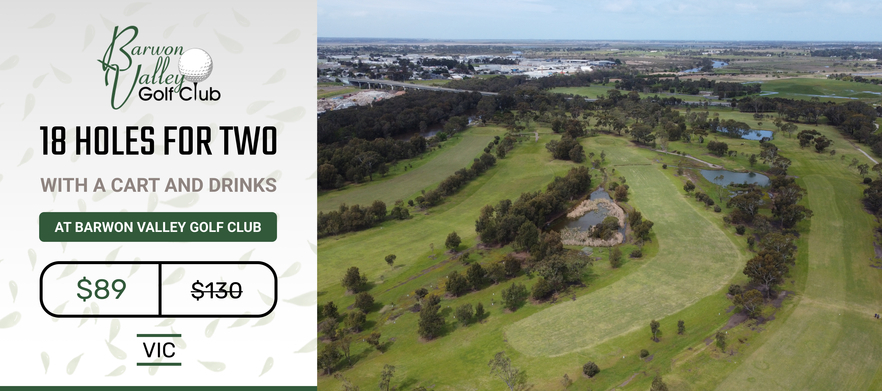 At <em>Barwon Valley Golf Club:</em>  18 holes of golf for two with a shared motorised cart and a post round beer each.