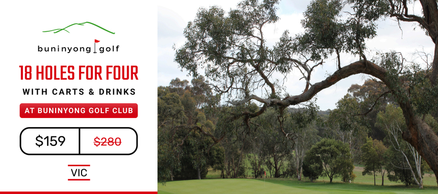 AUTUMN SPECIAL Discover one of Melbourne's Hidden Gems! <em>18 Holes for four at Buninyong GC.</em> Includes motorised carts and drinks.