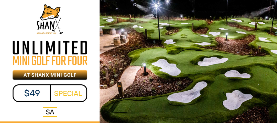 Play Adelaide's Hottest Putt Putt Under Lights.  4 people at Shanx - Adelaide. Normally $88, This Offer $49