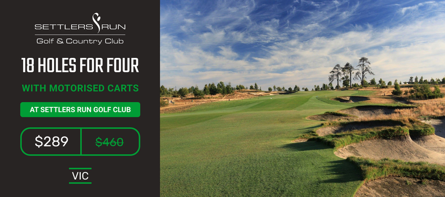 <em>Play one of Australia's Top 40 golf courses!</em> 18 holes for 4 in Motorised Carts at the beautiful Settlers Run Golf Club.