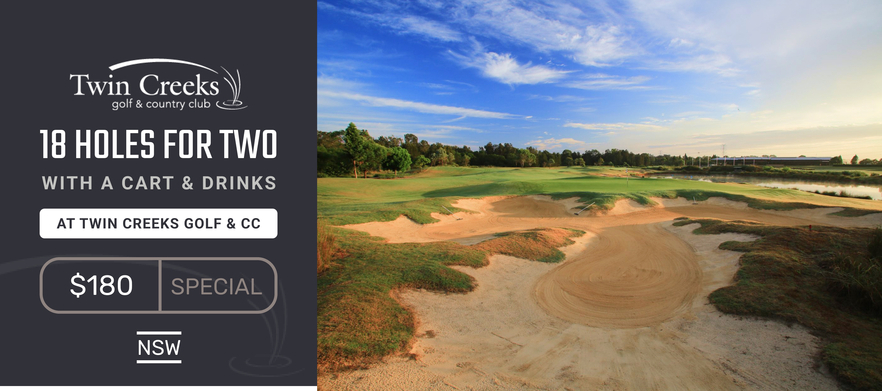 <em>Discover one of Sydney's True Gems!</em> 18 Holes for Two at the <em>Beautiful Twin Creeks Golf & Country Club </em> Includes a shared motorised cart and a drink each!
