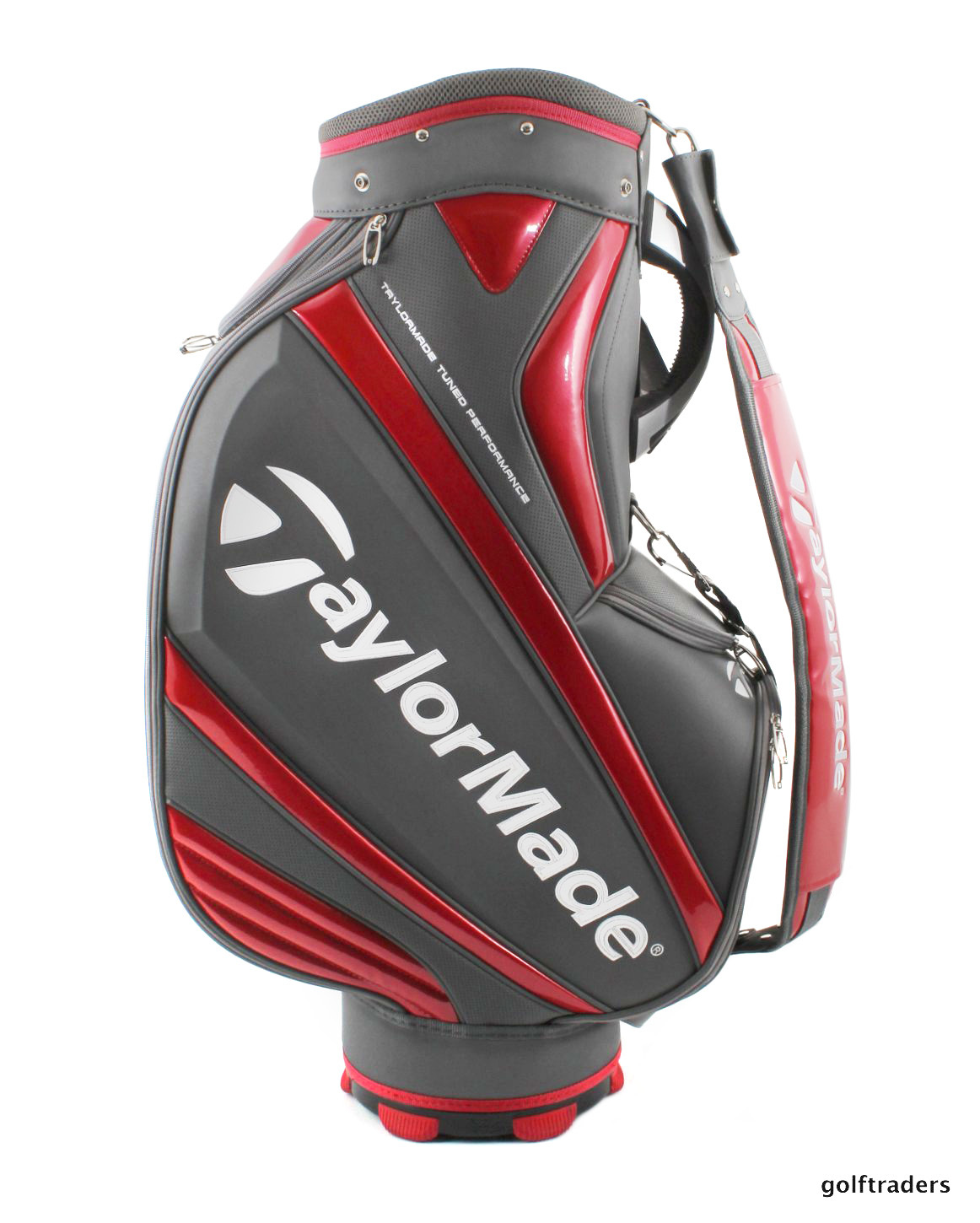 TAYLORMADE GOLF STAFF BAG GREY / RED + RAIN HOOD LIKE NEW E4039
