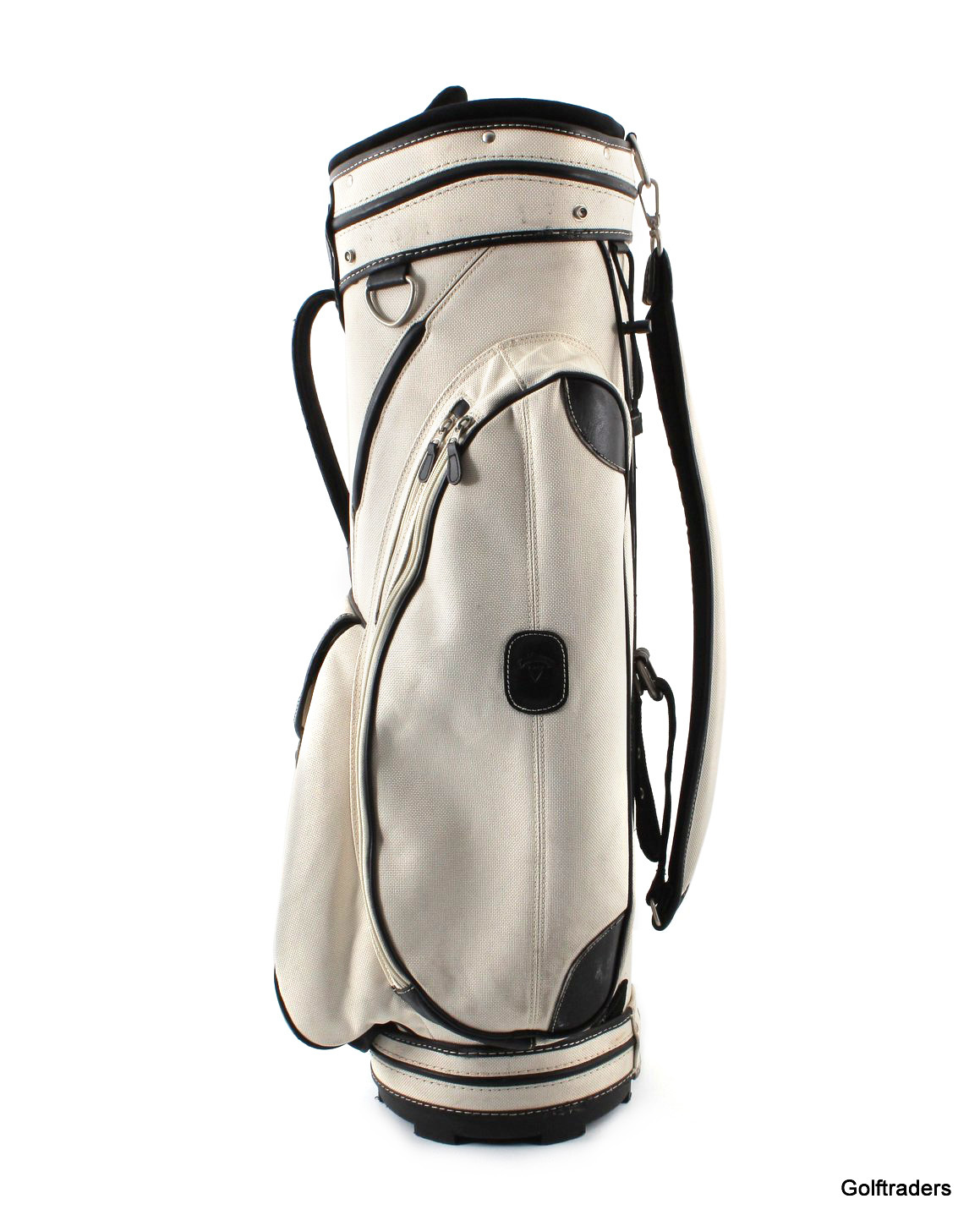 CALLAWAY GOLF CART BAG SOFT BEIGE CANVAS & BLACK LEATHER USED 