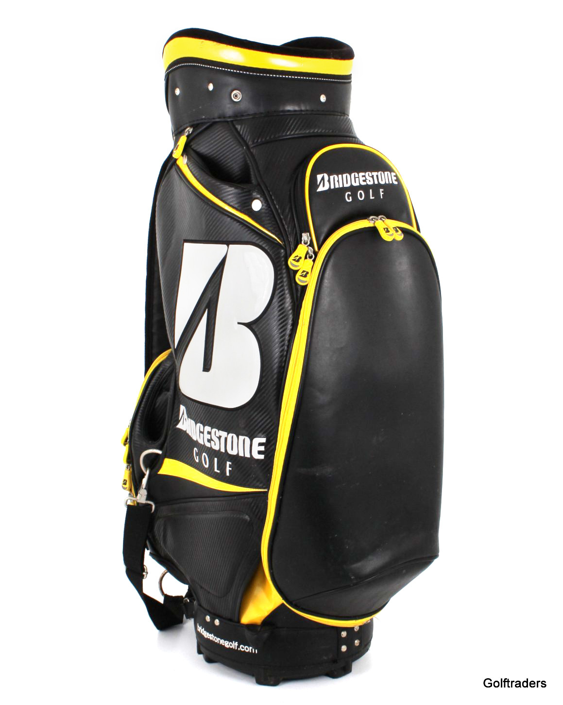 BRIDGESTONE GOLF CART BAG BLACK/YELLOW/WHITE + HOOD USED E6069